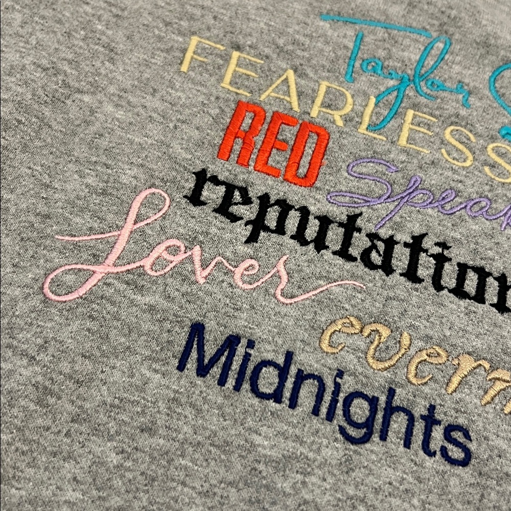Taylor Swift Albums Embroidered Gray Sweatshirt Small Swiftie Apparel Cozy Top - Picture 8 of 16